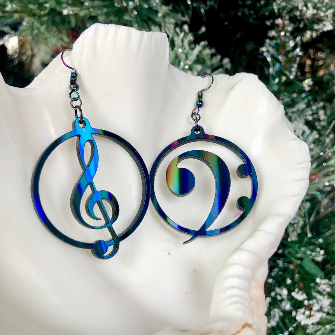 Music Lover's Treble and Bass Clef Earrings - Black Aurora - Driftless Enchantments