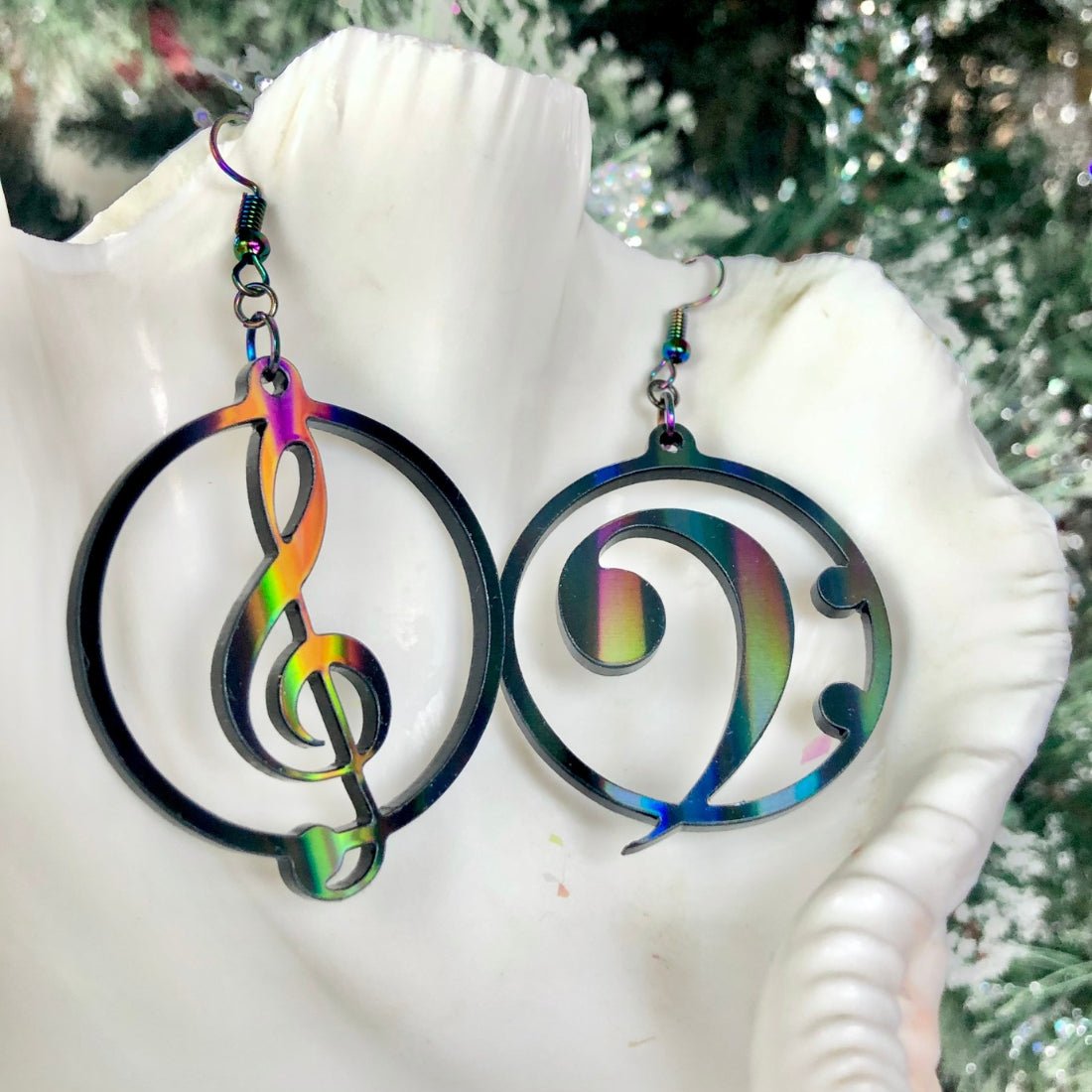 Music Lover's Treble and Bass Clef Earrings - Black Aurora - Driftless Enchantments