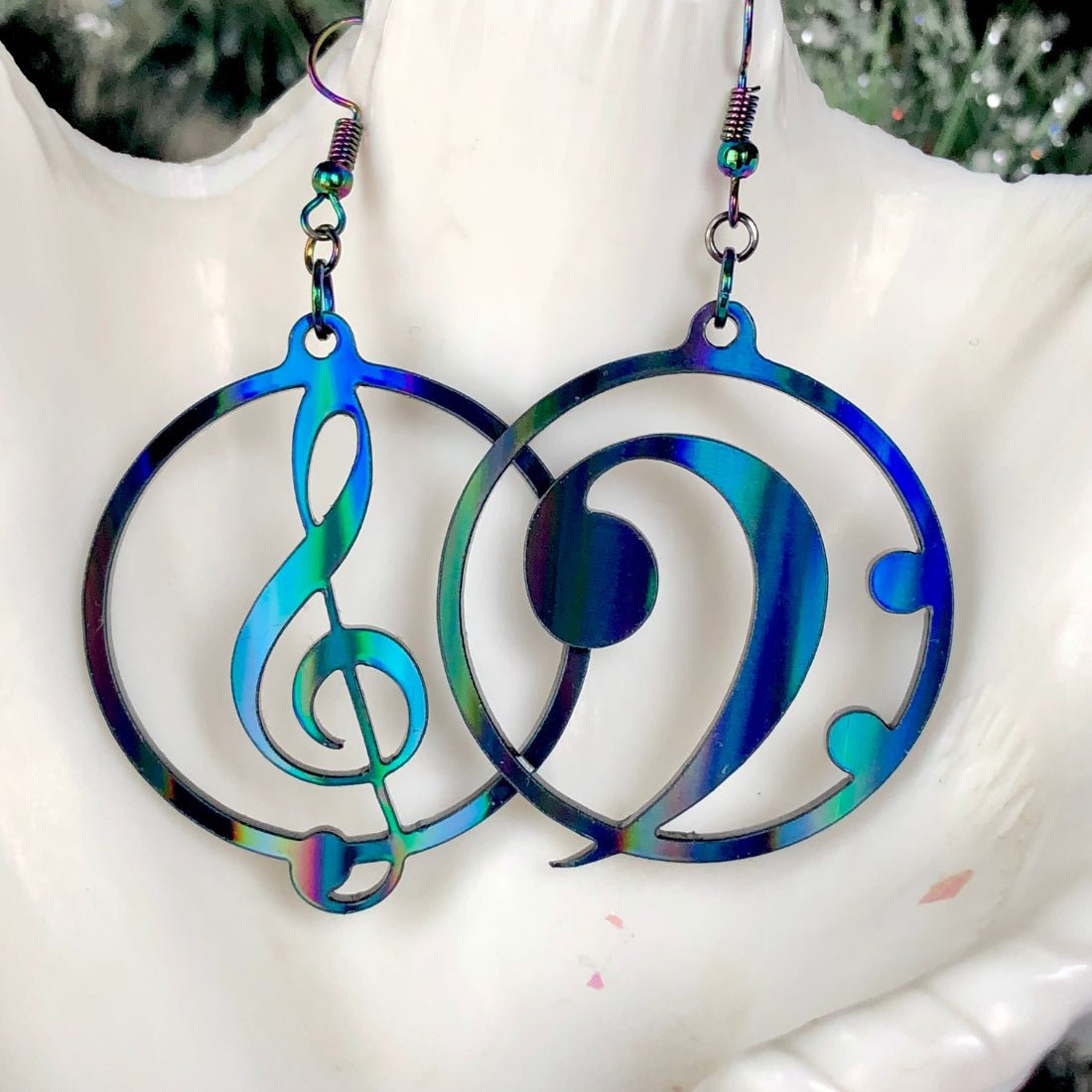 Music Lover's Treble and Bass Clef Earrings - Black Aurora - Driftless Enchantments