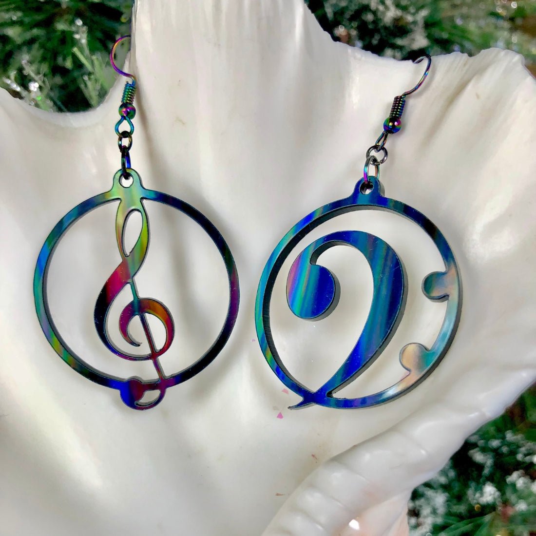Music Lover's Treble and Bass Clef Earrings - Black Aurora - Driftless Enchantments