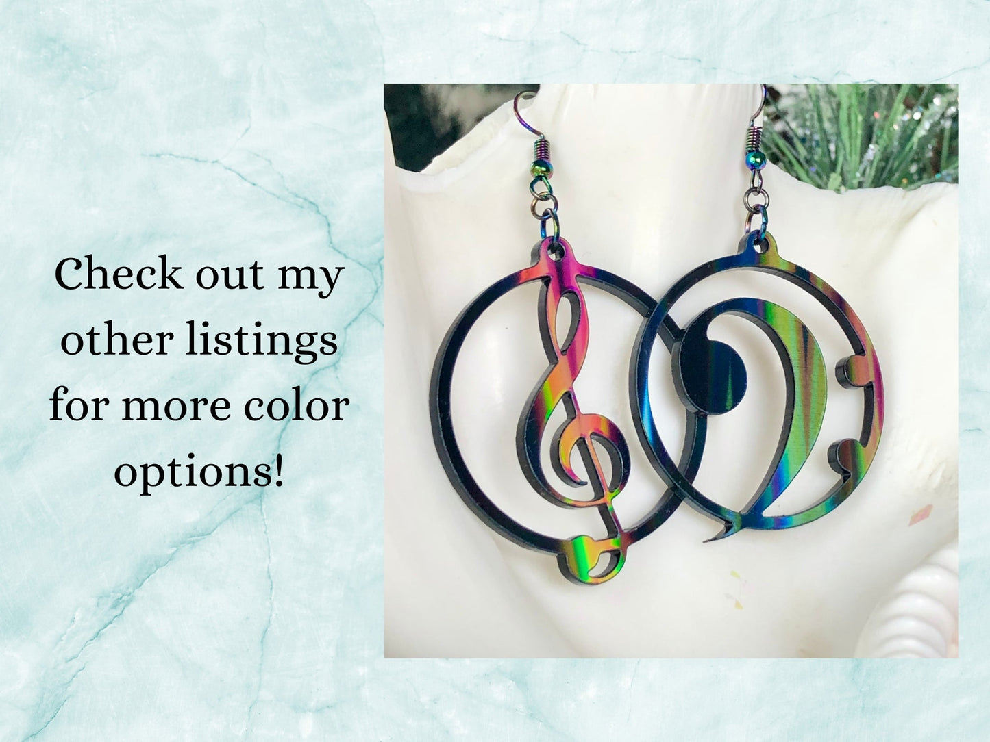 Music Lover's Treble and Bass Clef Earrings - Black Rainbow Glitter - Driftless Enchantments