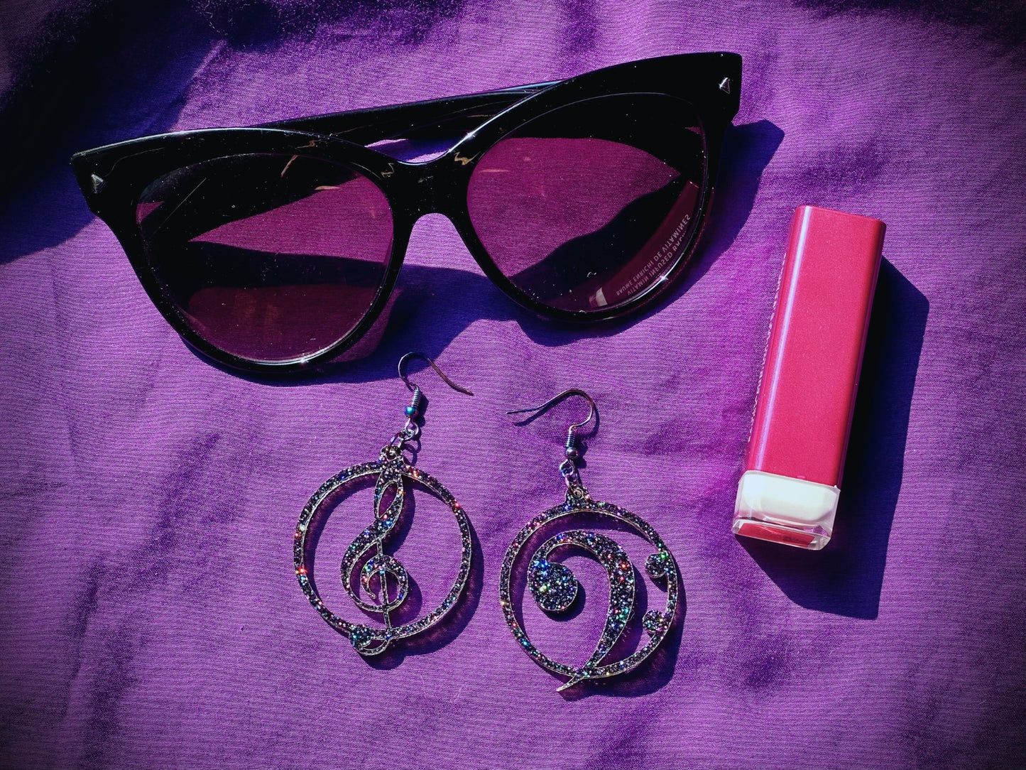 Music Lover's Treble and Bass Clef Earrings - Black Rainbow Glitter - Driftless Enchantments