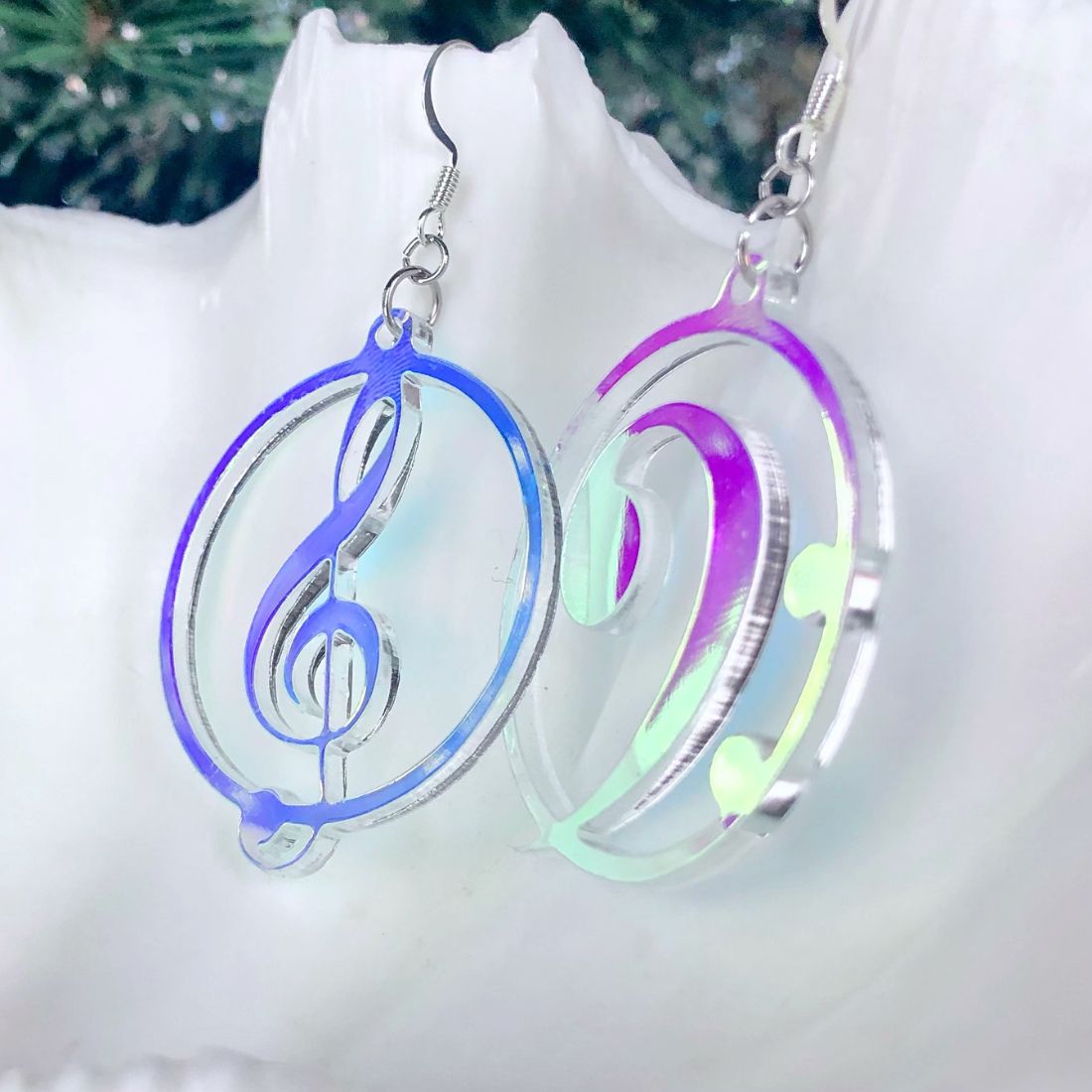 Music Lover's Treble and Bass Clef Earrings - Iridescent - Driftless Enchantments