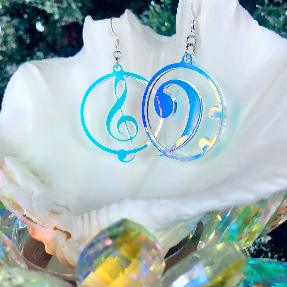 Music Lover's Treble and Bass Clef Earrings - Iridescent - Driftless Enchantments