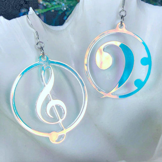 Music Lover's Treble and Bass Clef Earrings - Iridescent - Driftless Enchantments