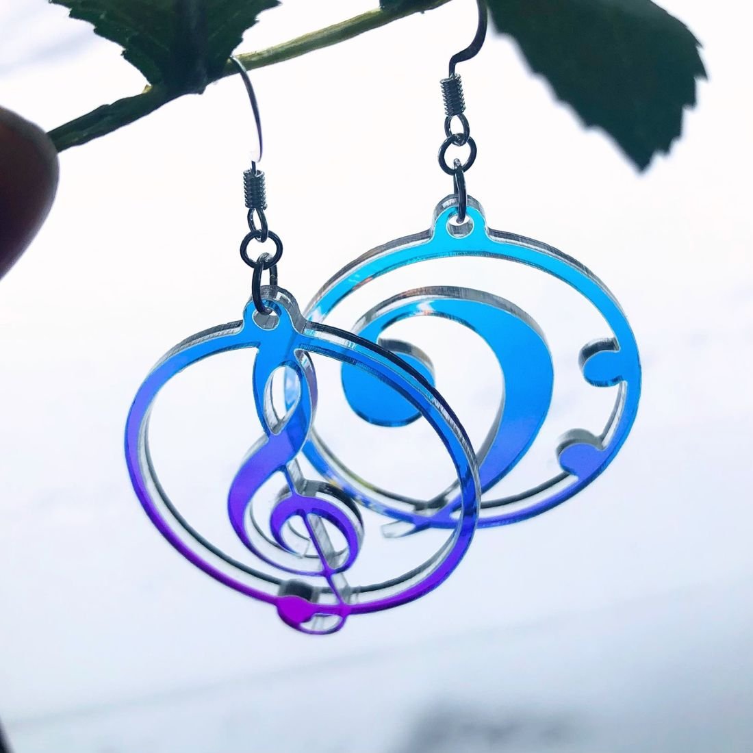 Music Lover's Treble and Bass Clef Earrings - Iridescent - Driftless Enchantments