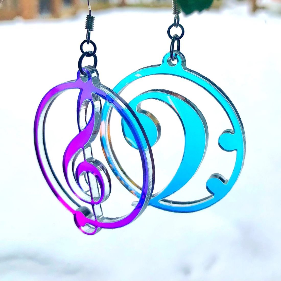 Music Lover's Treble and Bass Clef Earrings - Iridescent - Driftless Enchantments