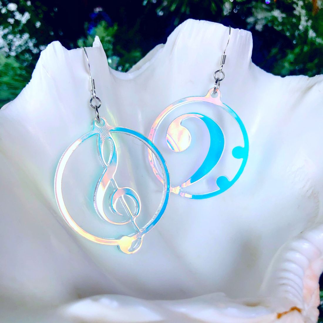 Music Lover's Treble and Bass Clef Earrings - Iridescent - Driftless Enchantments
