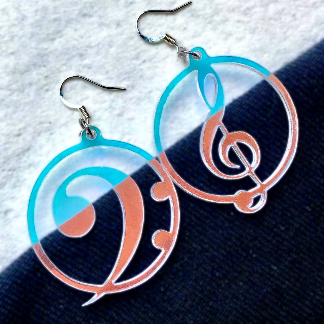 Music Lover's Treble and Bass Clef Earrings - Iridescent - Driftless Enchantments