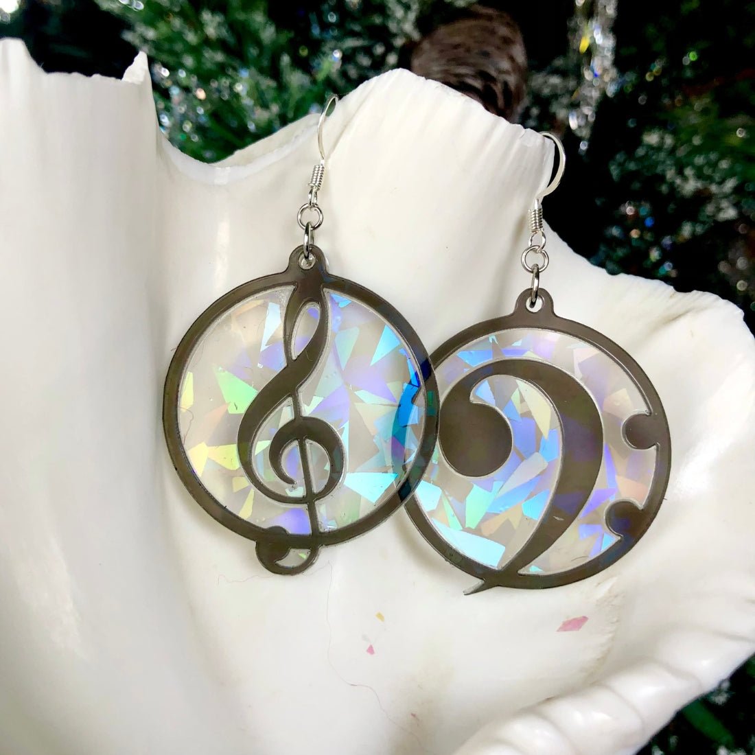 Music Lover's Treble and Bass Clef Earrings - Layered Holographic - Driftless Enchantments