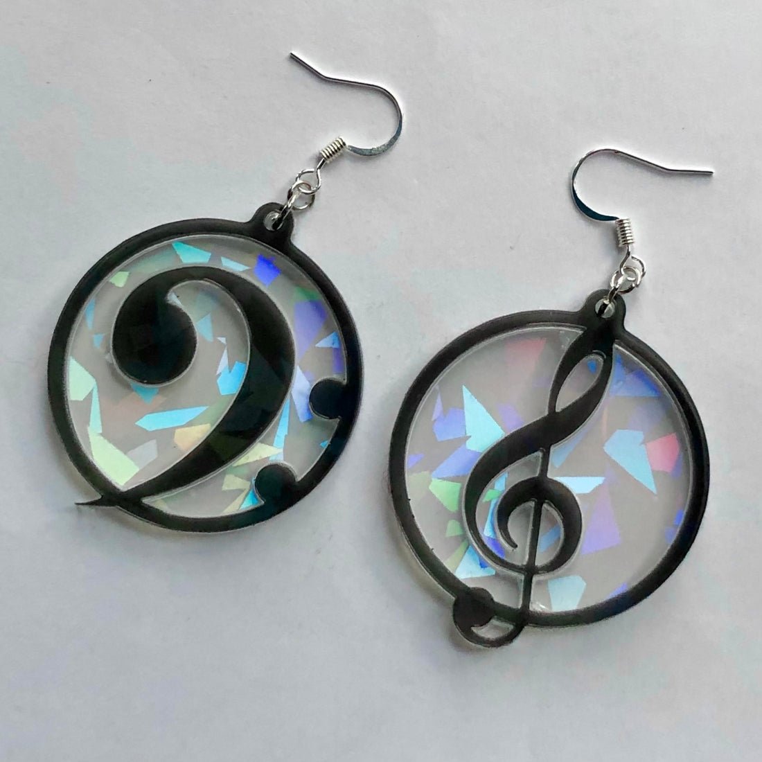 Music Lover's Treble and Bass Clef Earrings - Layered Holographic - Driftless Enchantments