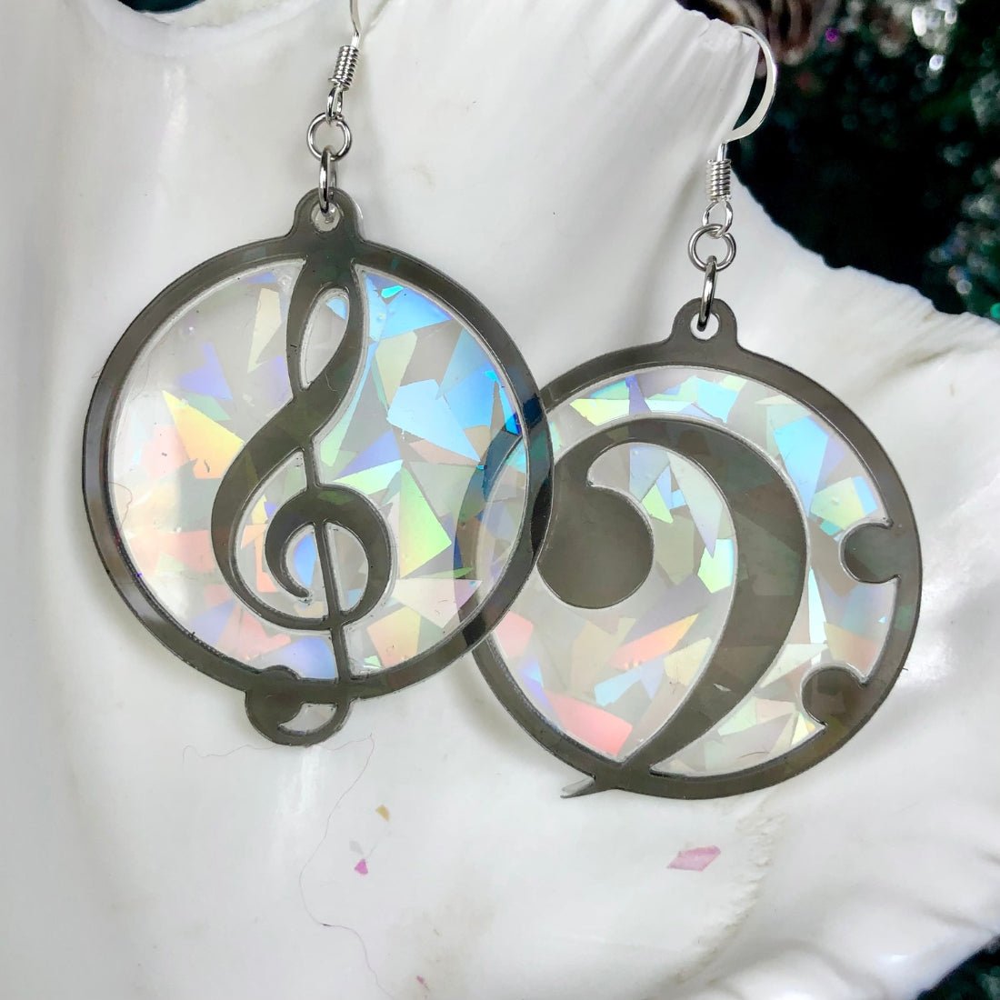 Music Lover's Treble and Bass Clef Earrings - Layered Holographic - Driftless Enchantments