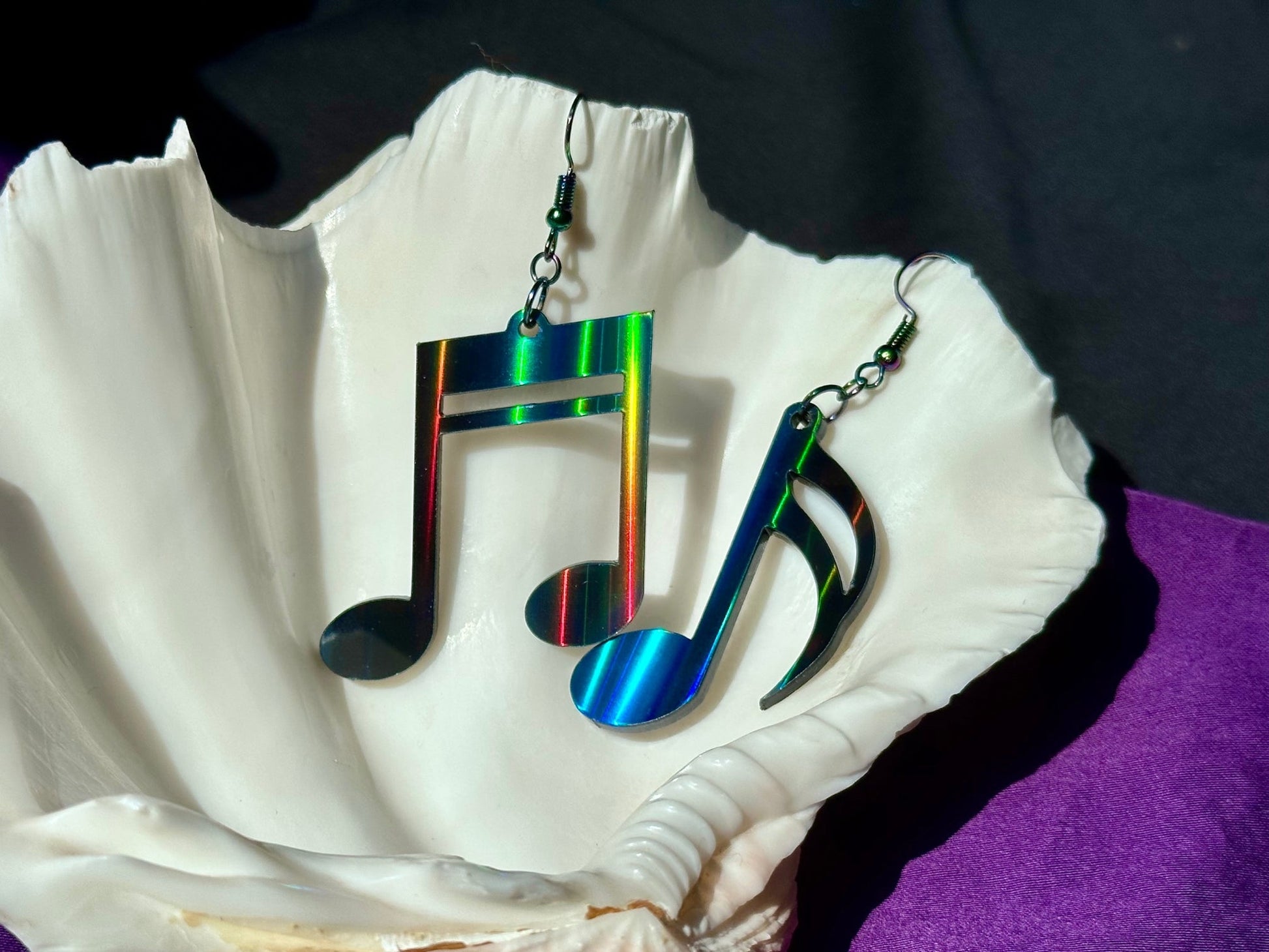 Music Notes Earrings - Black Aurora - Driftless Enchantments