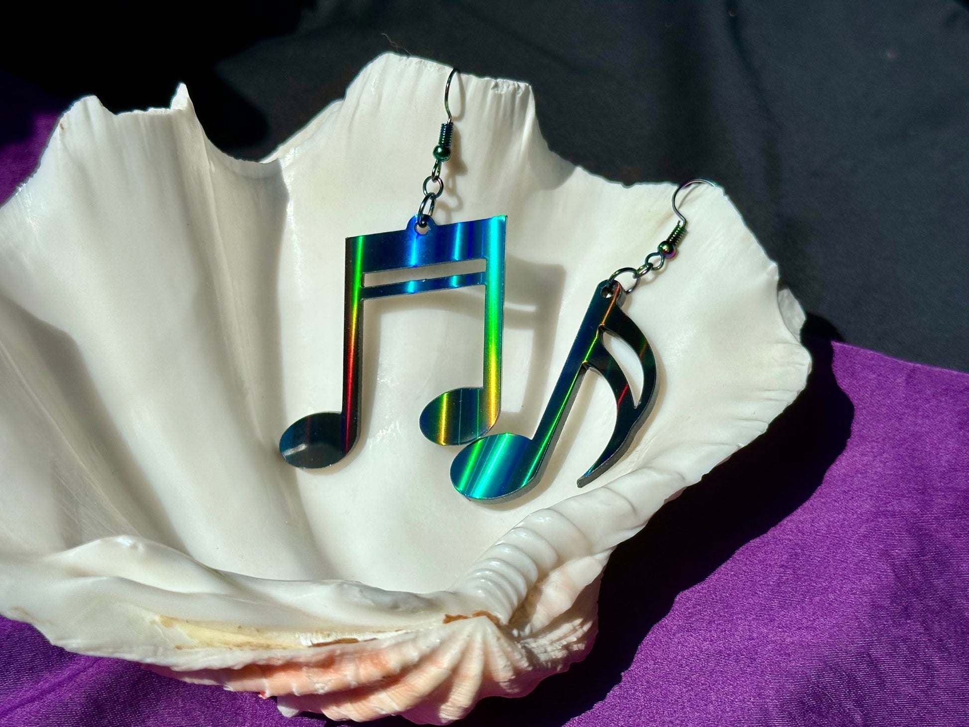 Music Notes Earrings - Black Aurora - Driftless Enchantments