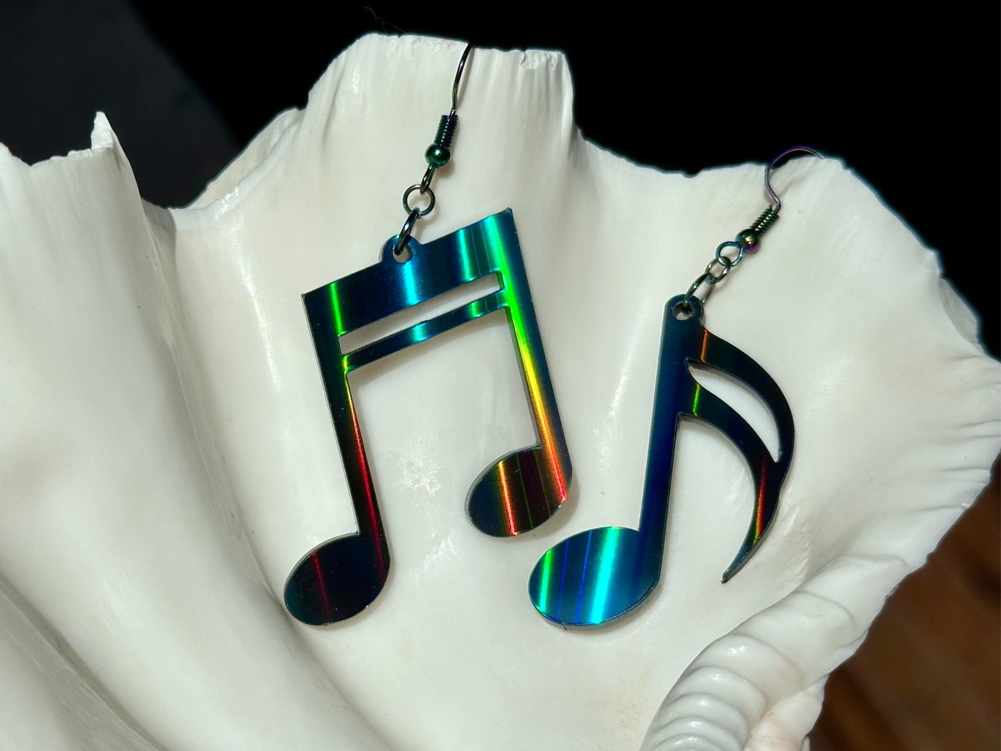 Music Notes Earrings - Black Aurora - Driftless Enchantments