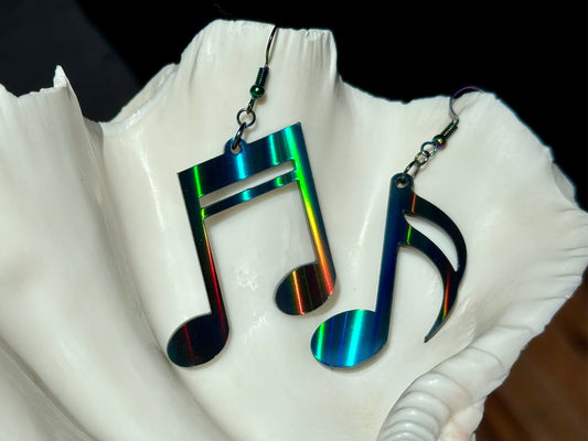 Music Notes Earrings - Black Aurora - Driftless Enchantments