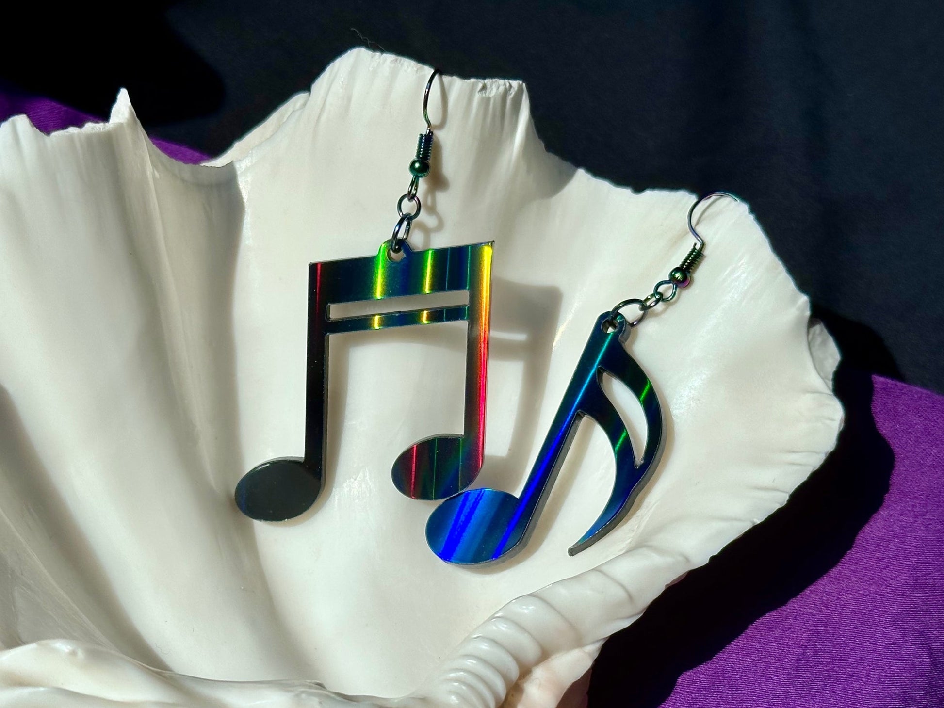 Music Notes Earrings - Black Aurora - Driftless Enchantments