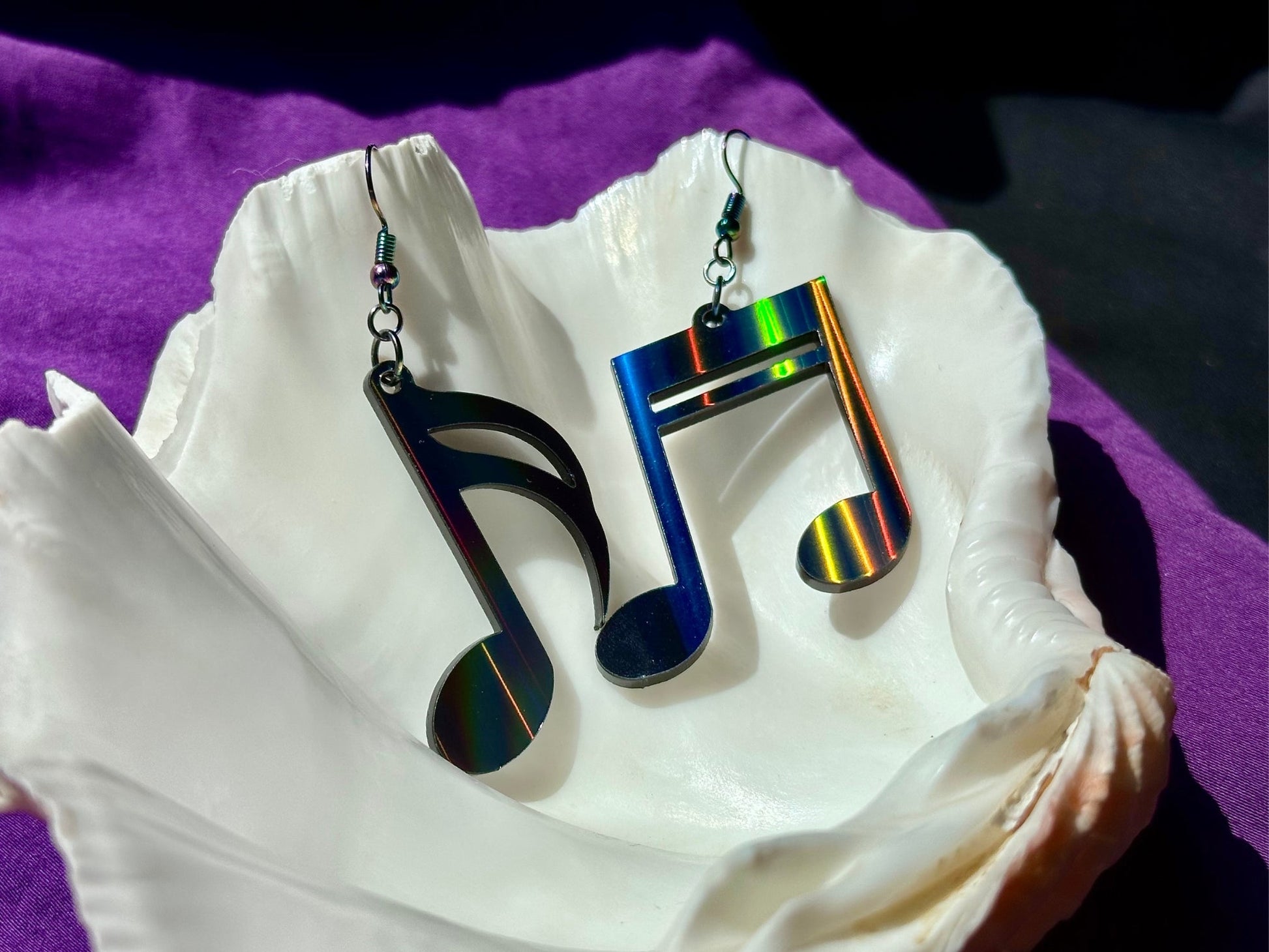 Music Notes Earrings - Black Aurora - Driftless Enchantments
