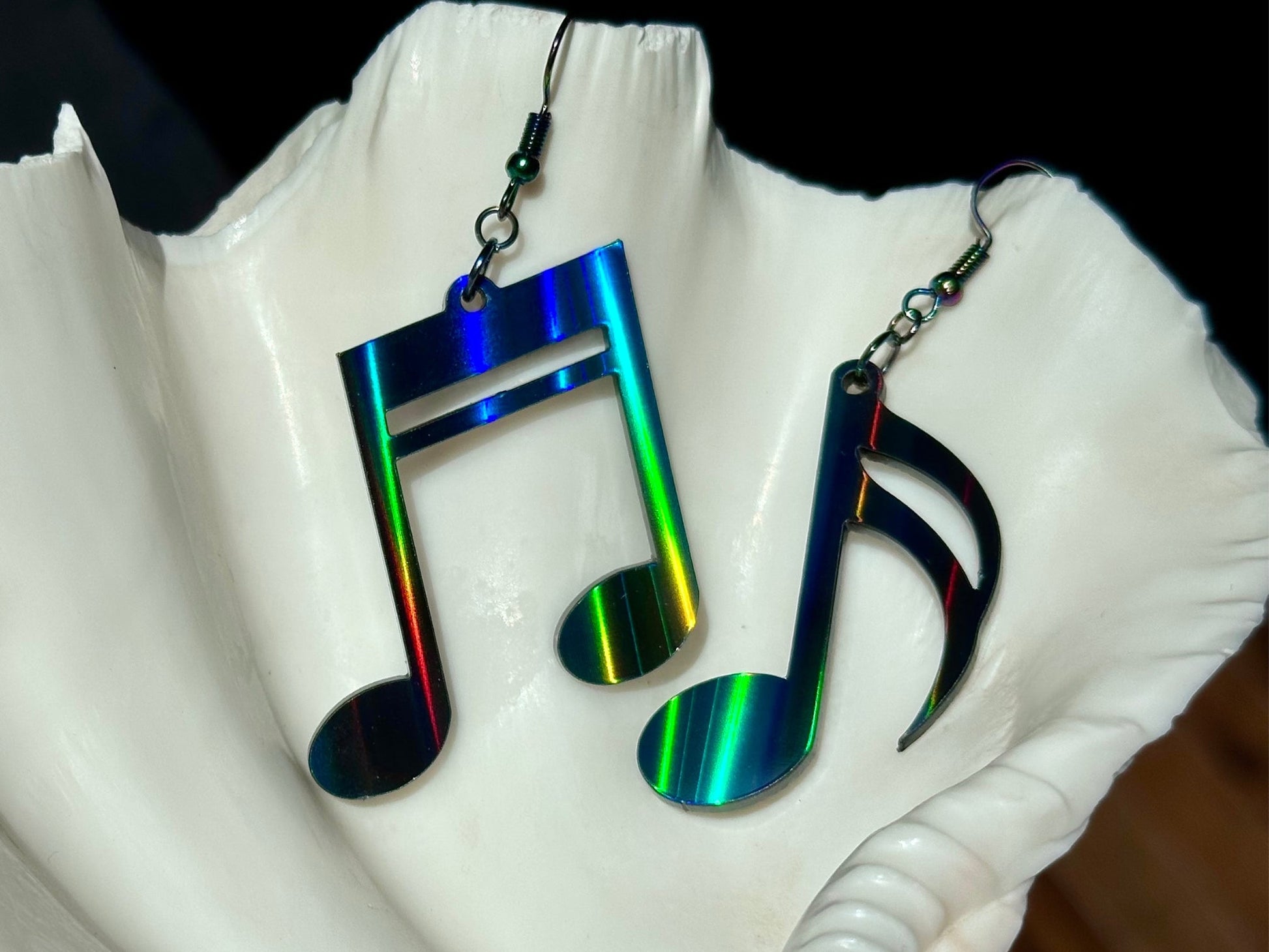 Music Notes Earrings - Black Aurora - Driftless Enchantments