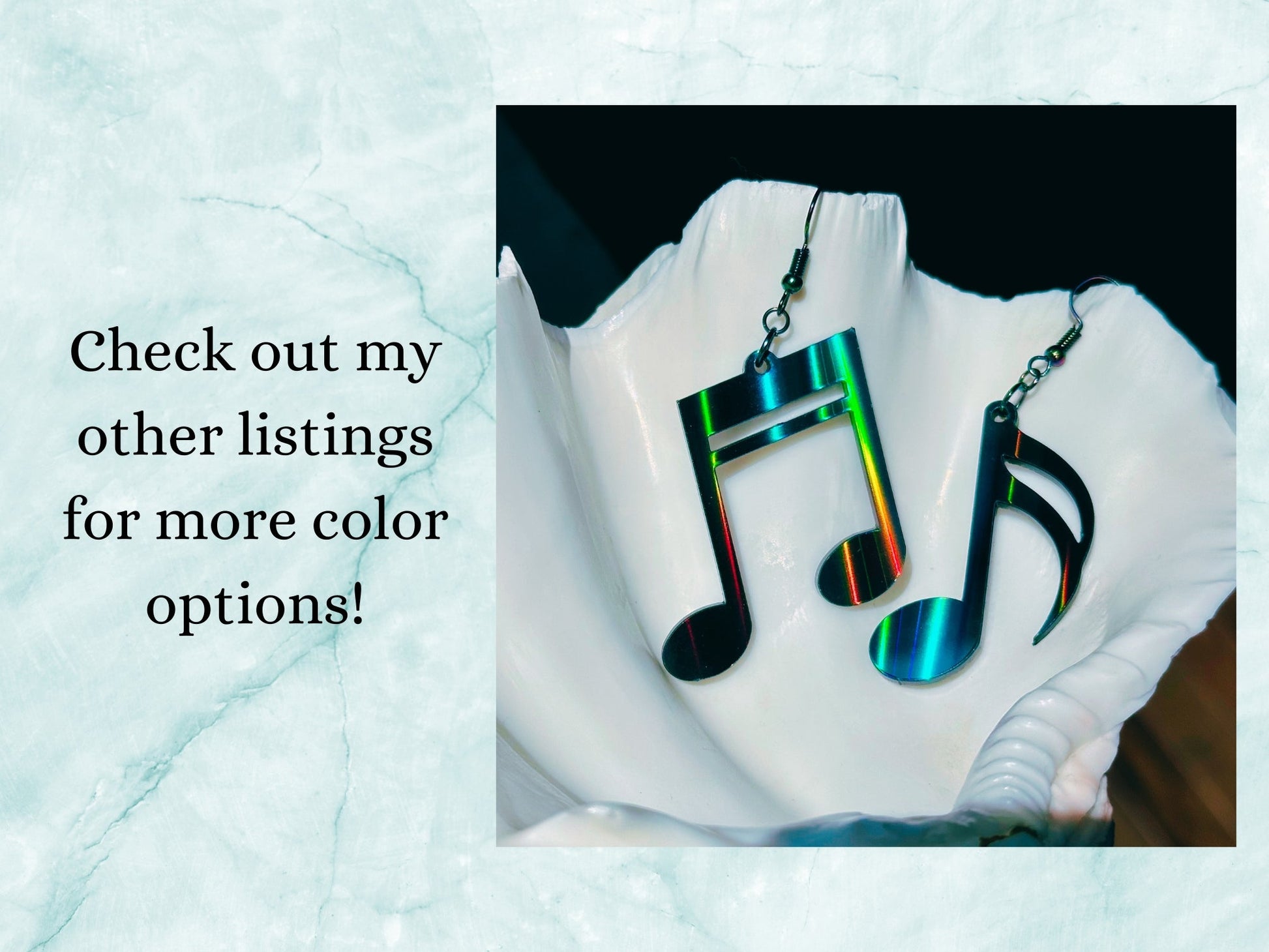 Music Notes Earrings - Black Rainbow Glitter - Driftless Enchantments