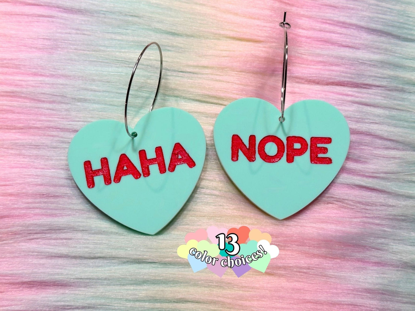 Naughty Heart Earrings - "Haha, NOPE" - Painted Raina