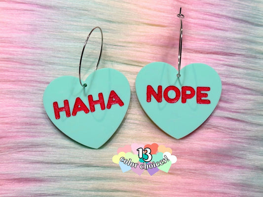 Naughty Heart Earrings - "Haha, NOPE" - Painted Raina