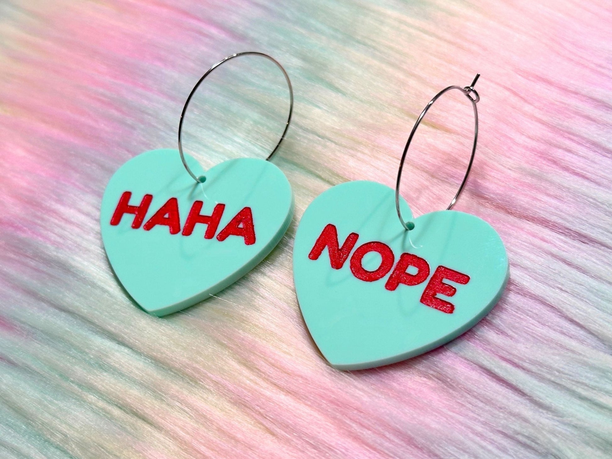 Naughty Heart Earrings - "Haha, NOPE" - Painted Raina