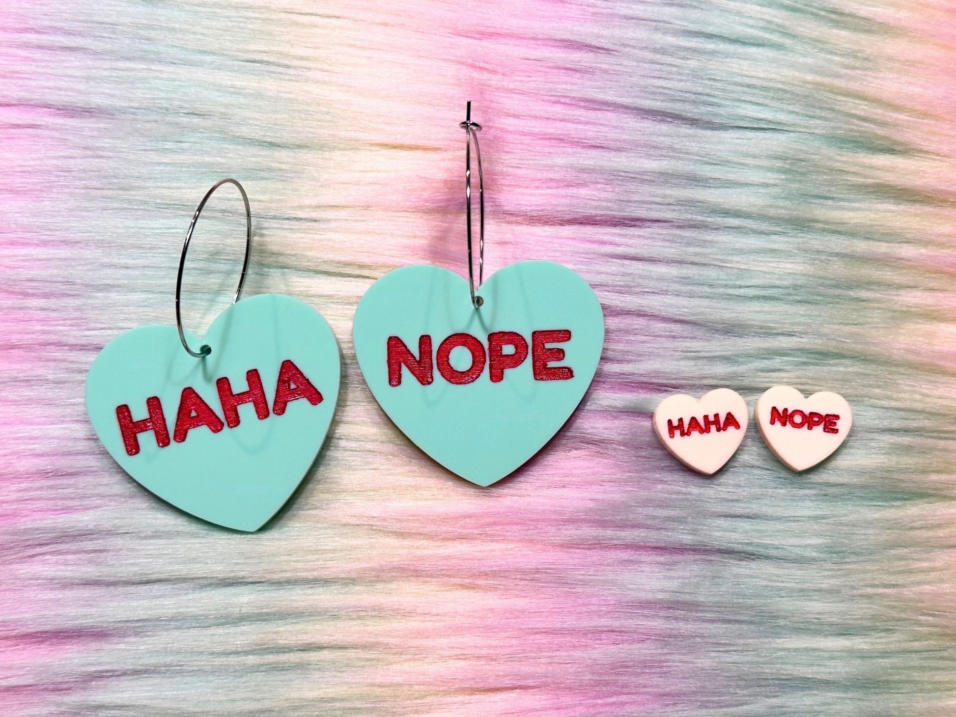 Naughty Heart Earrings - "Haha, NOPE" - Painted Raina