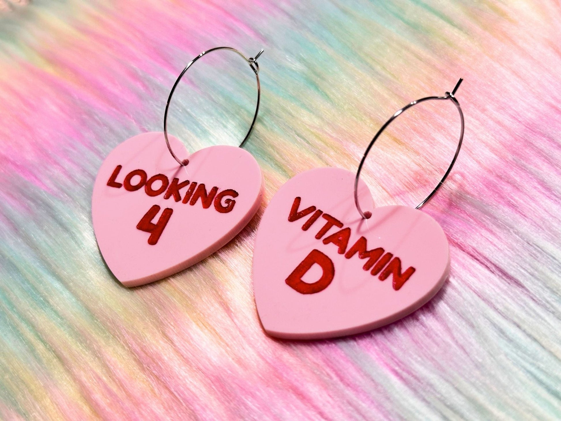 Naughty Heart Earrings - "Looking 4 Vitamin D" - Painted Raina