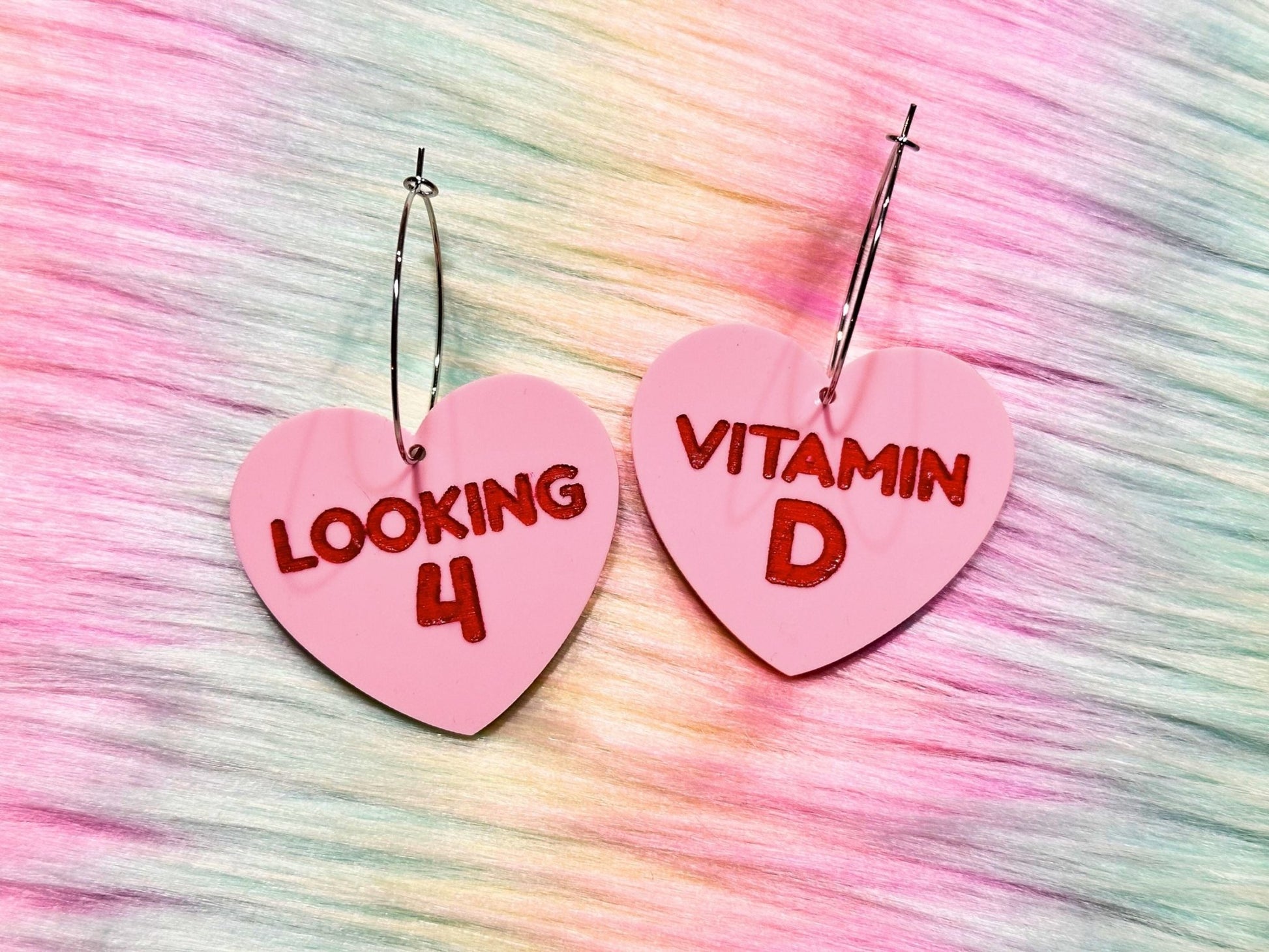 Naughty Heart Earrings - "Looking 4 Vitamin D" - Painted Raina
