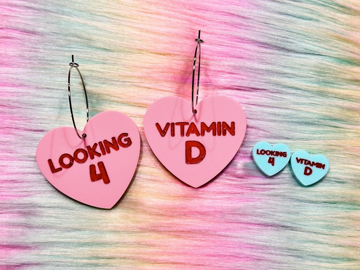 Naughty Heart Earrings - "Looking 4 Vitamin D" - Painted Raina