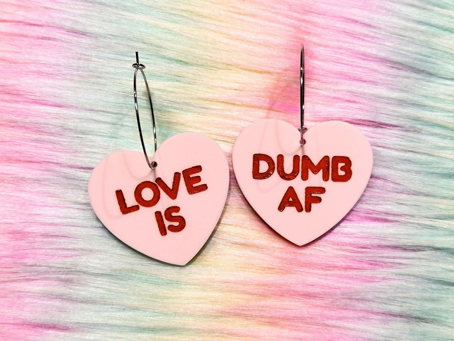 Naughty Heart Earrings - "Love is Dumb AF" - Painted Raina