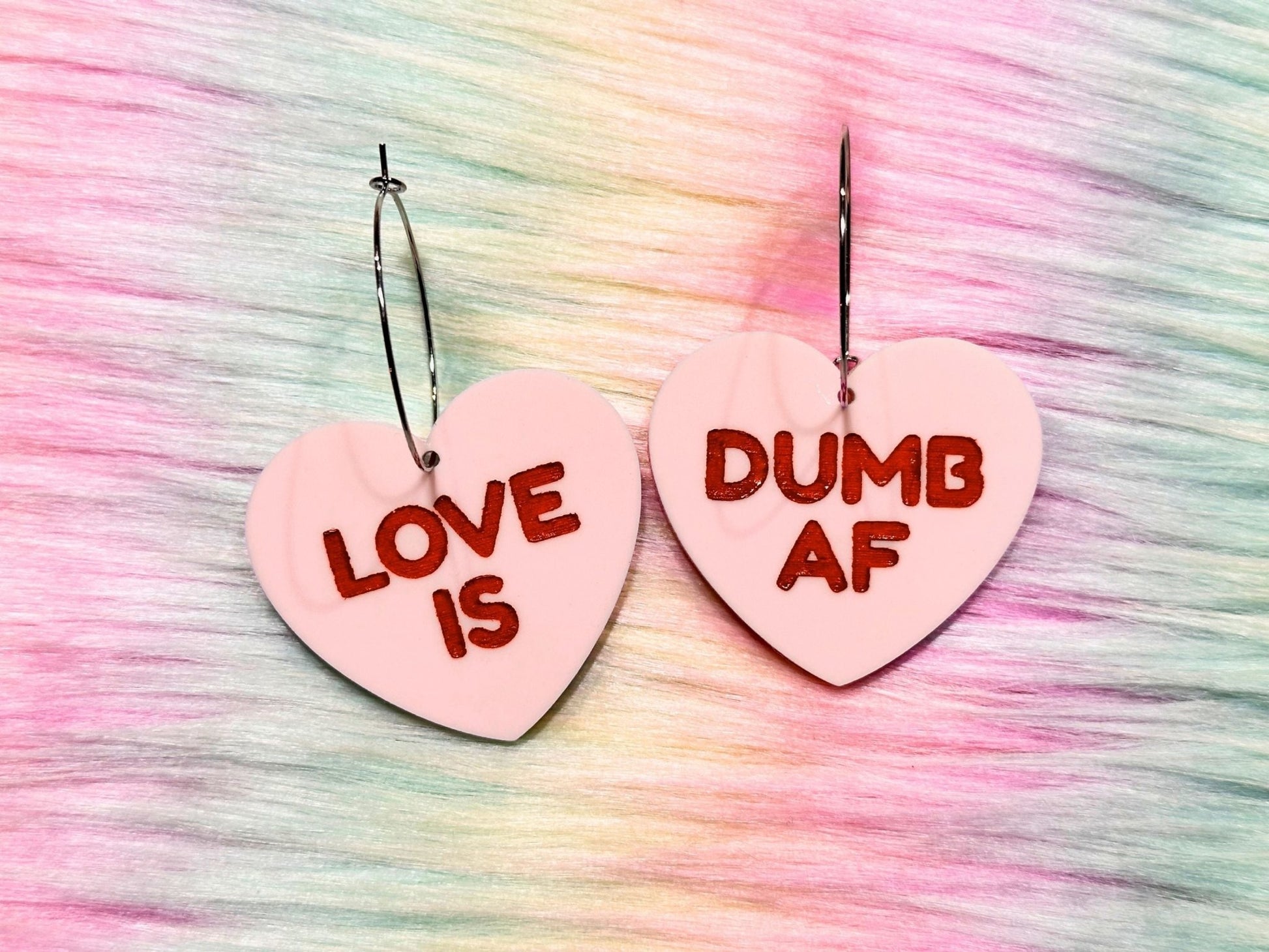 Naughty Heart Earrings - "Love is Dumb AF" - Painted Raina