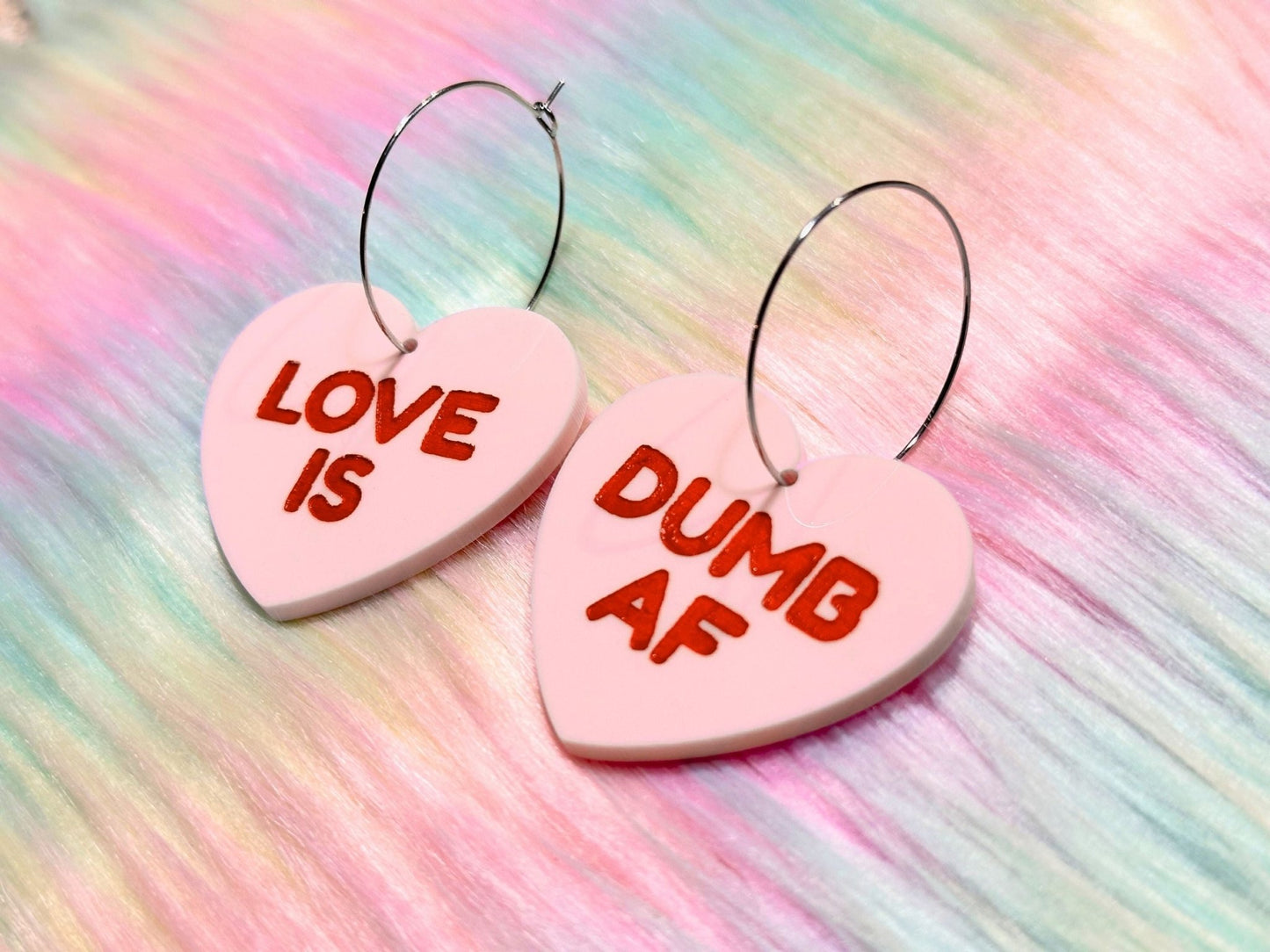 Naughty Heart Earrings - "Love is Dumb AF" - Painted Raina