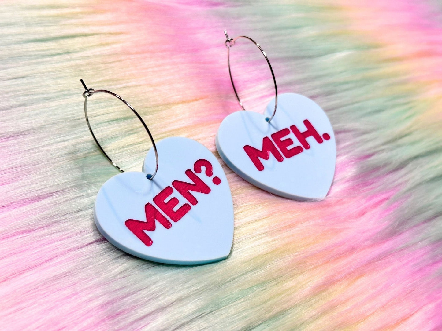 Naughty Heart Earrings - "Men? Meh." - Painted Raina