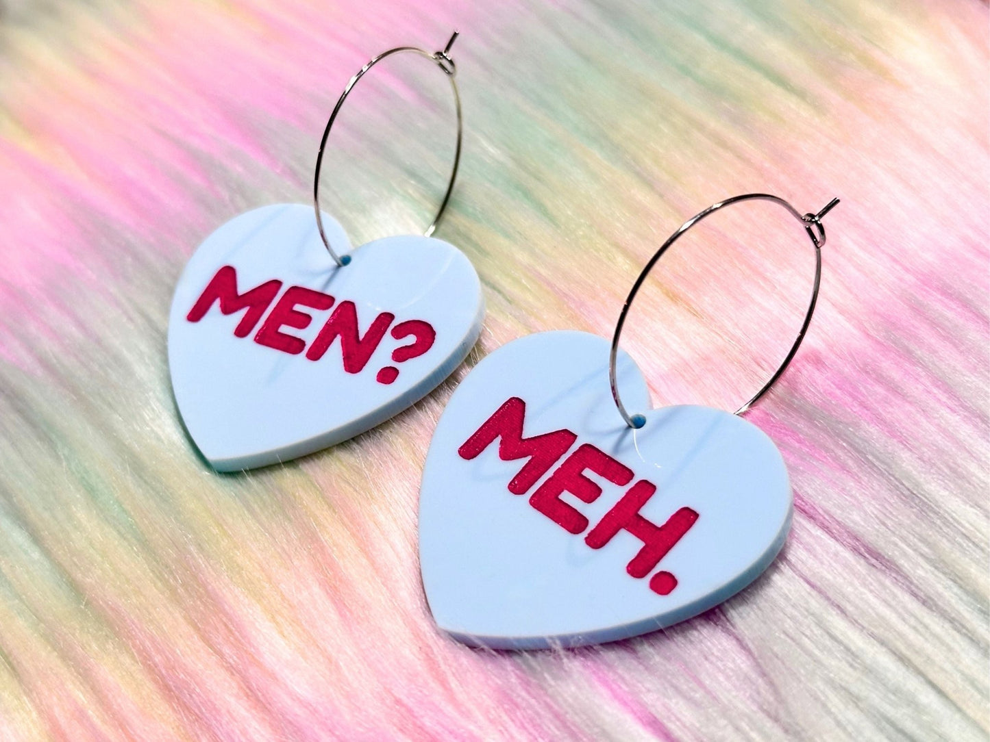 Naughty Heart Earrings - "Men? Meh." - Painted Raina