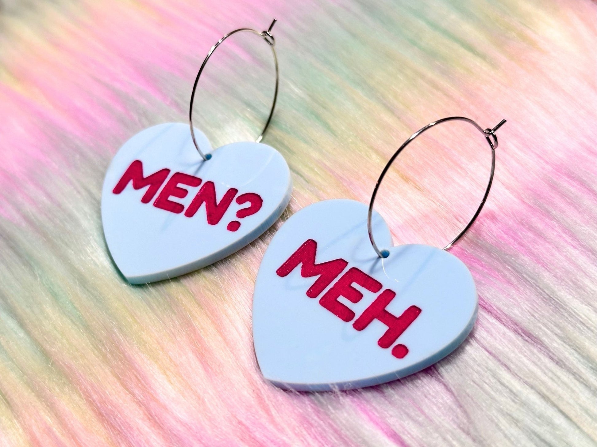 Naughty Heart Earrings - "Men? Meh." - Painted Raina