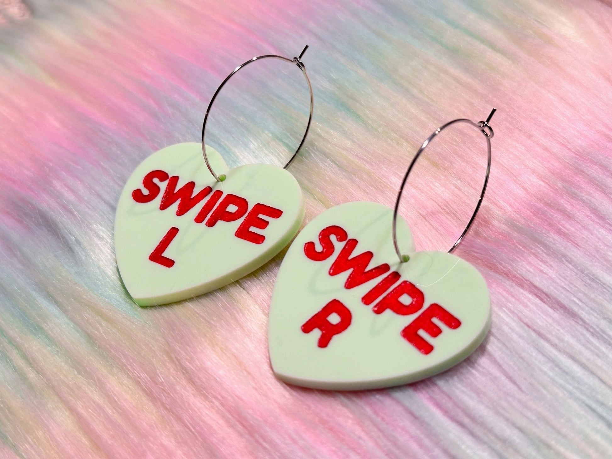 Naughty Heart Earrings - "Swipe L, Swipe R" - Painted Raina