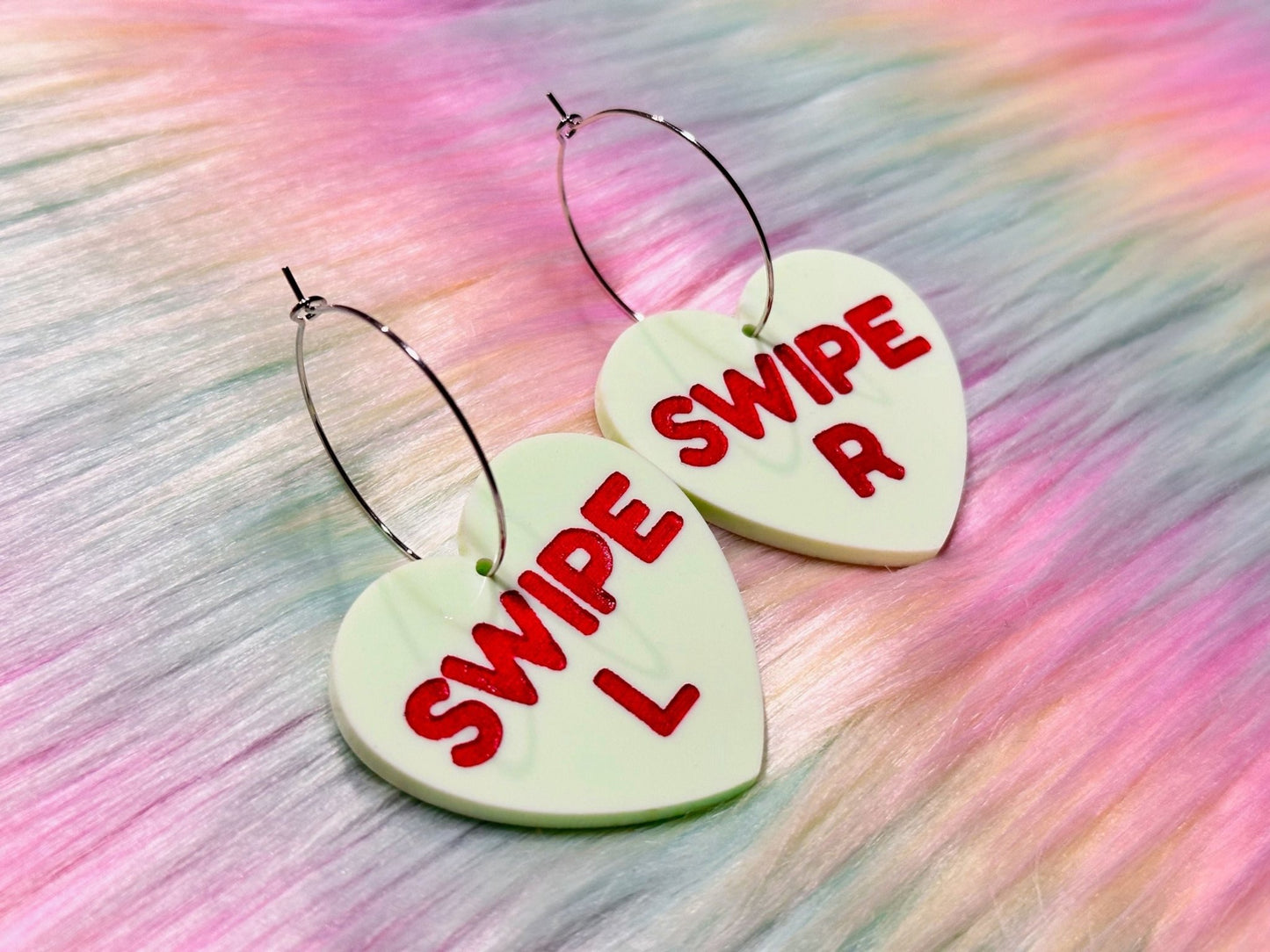 Naughty Heart Earrings - "Swipe L, Swipe R" - Painted Raina