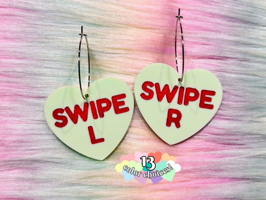 Naughty Heart Earrings - "Swipe L, Swipe R" - Painted Raina
