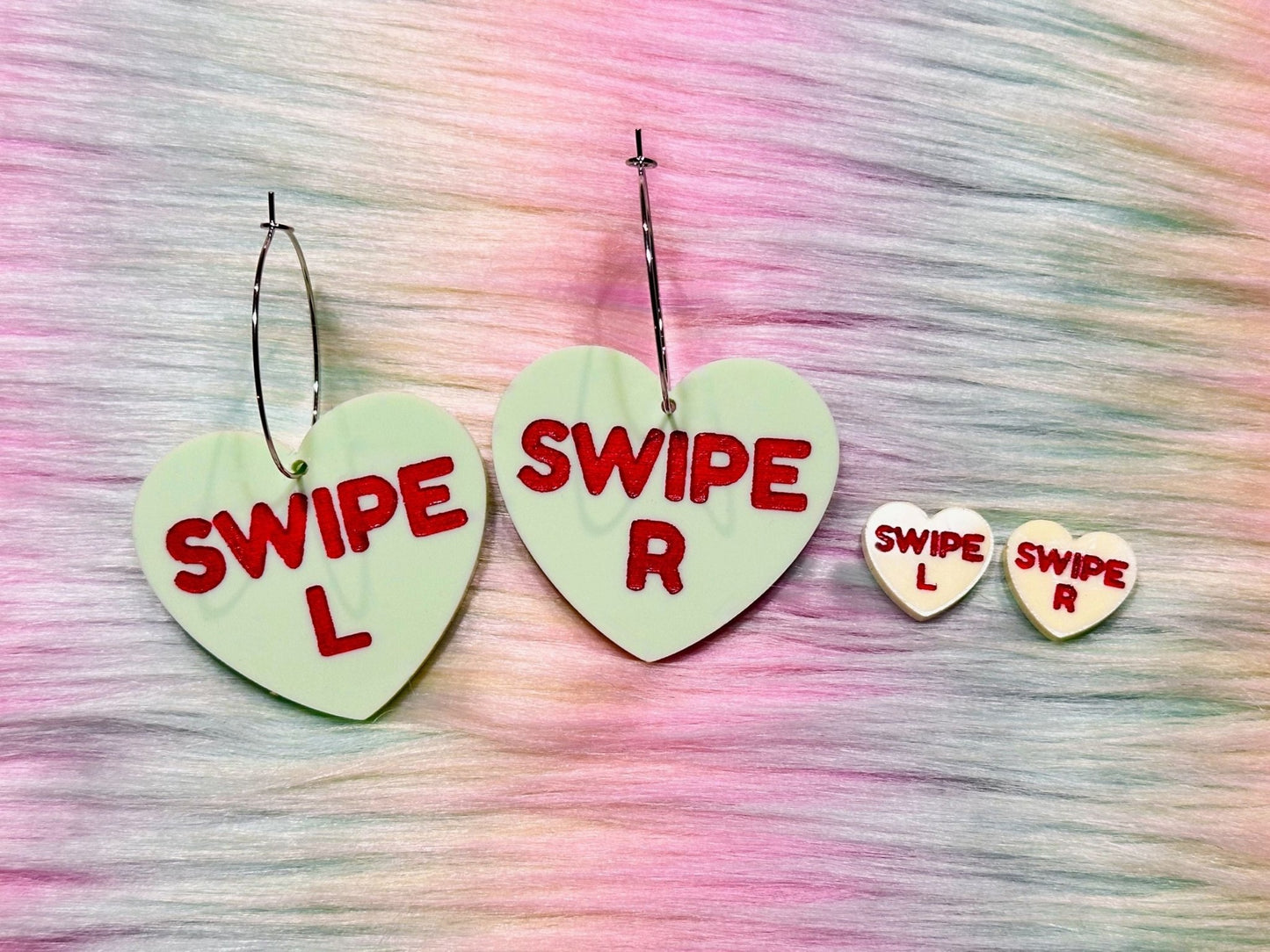 Naughty Heart Earrings - "Swipe L, Swipe R" - Painted Raina