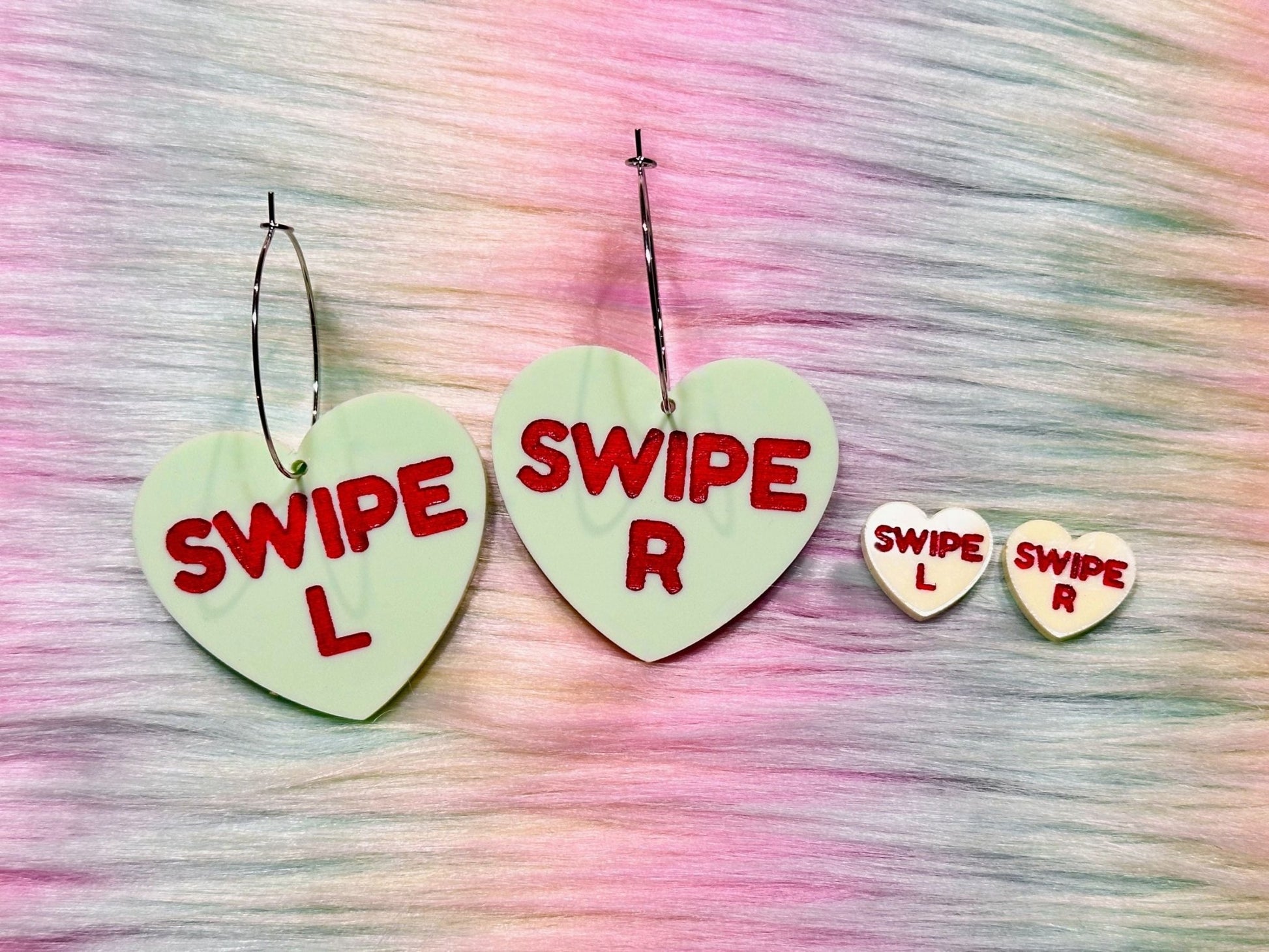 Naughty Heart Earrings - "Swipe L, Swipe R" - Painted Raina