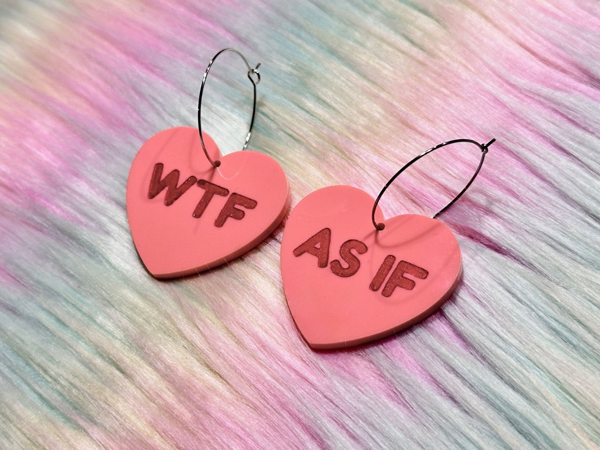 Naughty Heart Earrings - "WTF, As If" - Painted Raina
