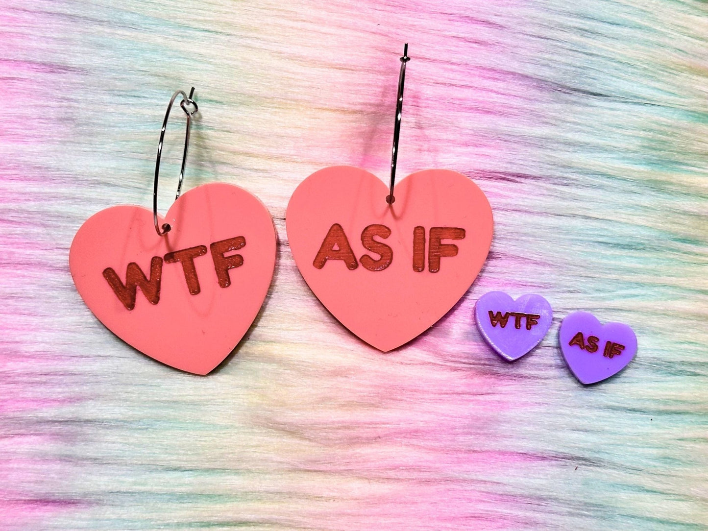 Naughty Heart Earrings - "WTF, As If" - Painted Raina