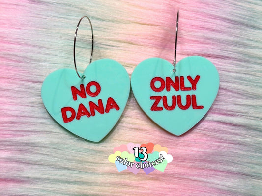 Nerdy Heart Earrings - "No Dana, Only Zuul" - Painted Raina
