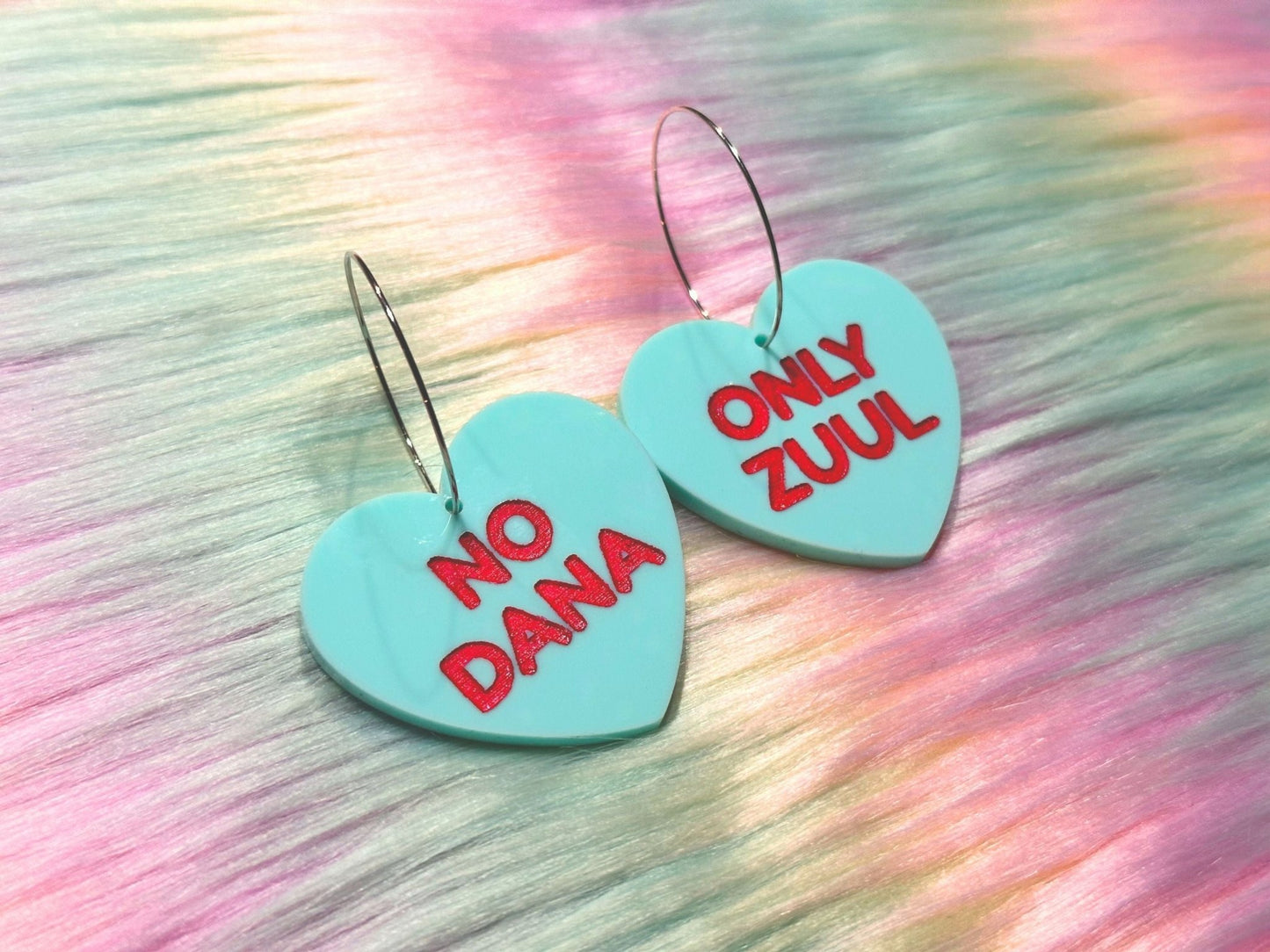 Nerdy Heart Earrings - "No Dana, Only Zuul" - Painted Raina