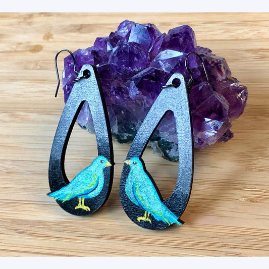 Night Watch - Hand-Painted Wood Earrings - Driftless Enchantments