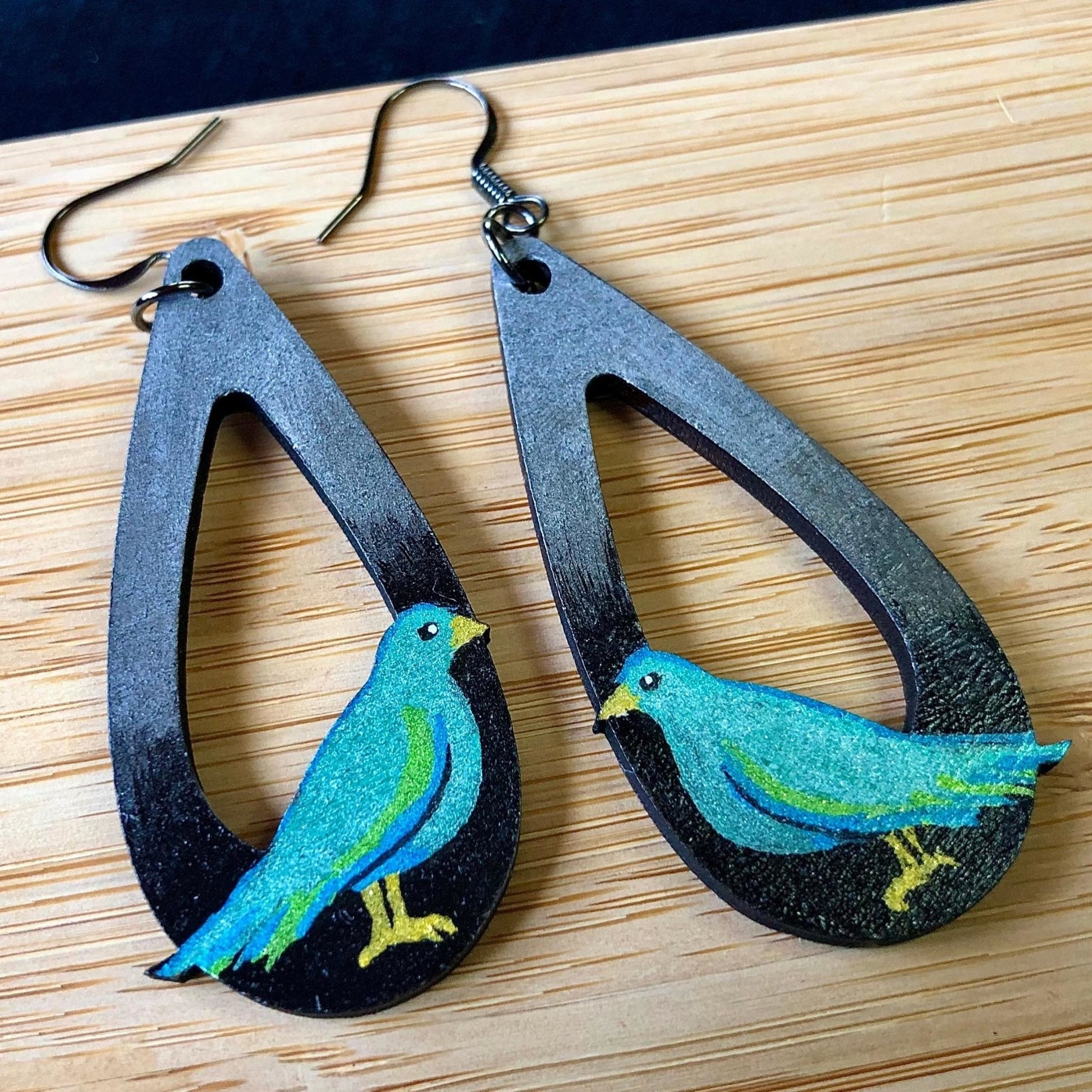 Night Watch - Hand-Painted Wood Earrings - Driftless Enchantments
