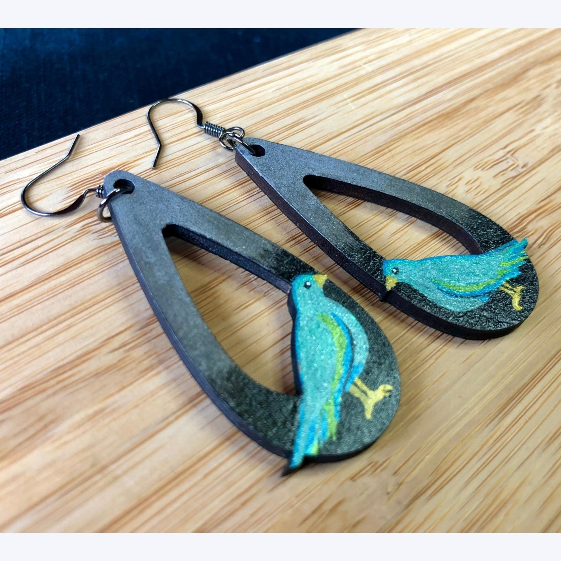 Night Watch - Hand-Painted Wood Earrings - Driftless Enchantments