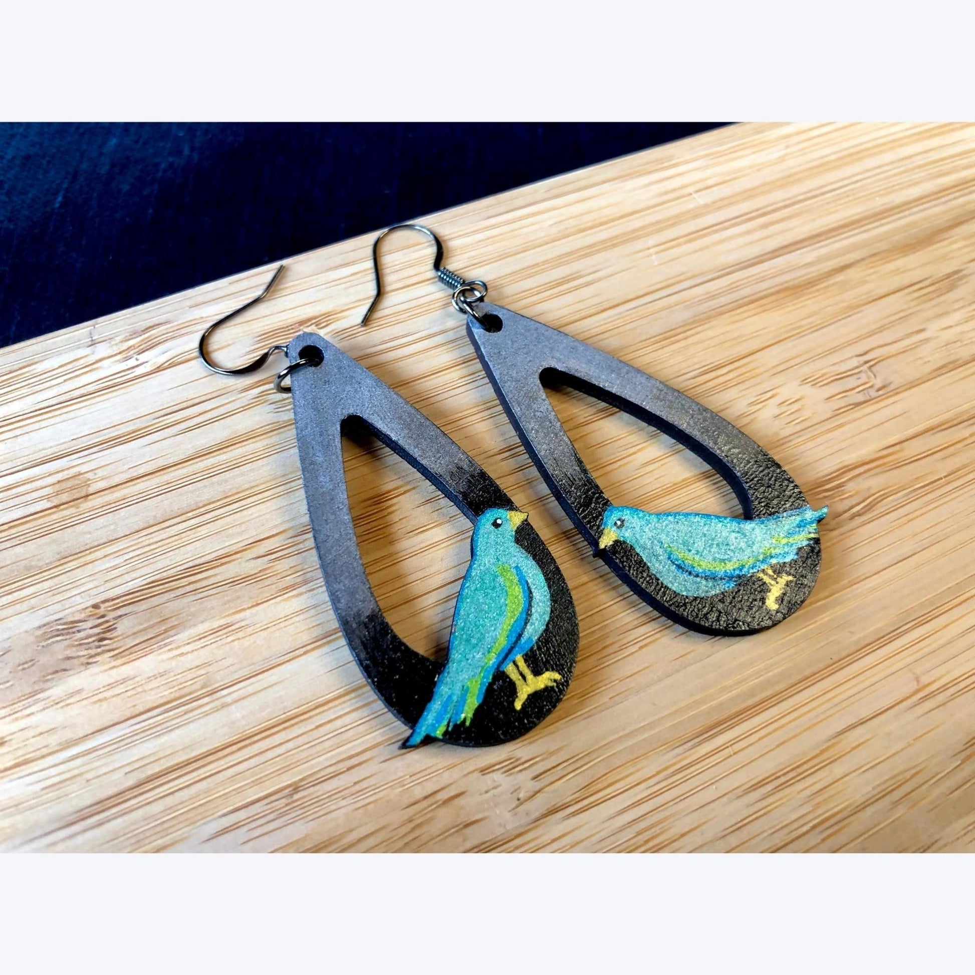 Night Watch - Hand-Painted Wood Earrings - Driftless Enchantments